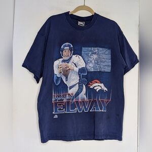 Men's Vintage Pro Player 90s Denver Broncos John Elway T-shirt Blue XL